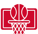 Simplistic basketball graphic on black background