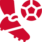 Red soccer boot and ball icon