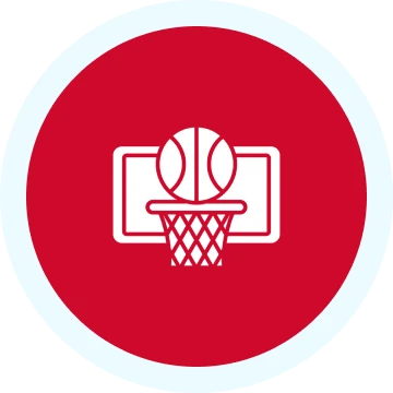Red basketball symbol on white circle